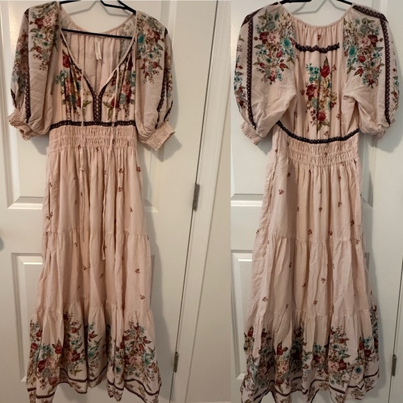 Anthropologie Somerset Puff sleeve blush pink maxi dress size S - Picture 2 of 11